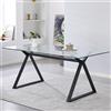EffeZeta Tavolo fisso Skylar 180x90 cm. con piano in vetro temperato e gambe nere