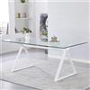 EffeZeta Tavolo fisso Skylar 180x90 cm. con piano in vetro temperato e gambe bianche