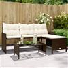 Vidaxl Divano da Giardino con Tavolo e Cuscini a L Marrone Polyrattan