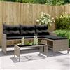 Vidaxl Divano da Giardino con Tavolo e Cuscini a L Grigio Polyrattan