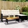 Vidaxl Divano da Giardino con Tavolo e Cuscini a L Nero in Polyrattan