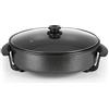GOURMETmaxx Padella elettrica multifunzione, diametro 40 cm, con termostato, coperchio in vetro e rivestimento antiaderente, volume XXL, ideale come paella, stufato e padella wok, 1500 W [acciaio