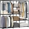 SONGMICS Armadio, Guardaroba Autoportante, con Barre Appendiabiti, Portabiti Ripiani in Tessuto, Struttura in Metallo, 182 x 43 x 182 cm, Nero Inchiostro RYG037B02