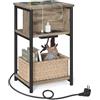 VASAGLE Tavolino con Multipresa, Comodino con 2 Prese AC e 2 Porte USB, 30 x 34 x 58 cm, per Soggiorno, Camera da Letto, Marrone Cammello e Nero LET375K01