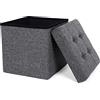 SONGMICS Pouf Cubo Poggiapiedi Sgabello Contenitore Pieghevole in Lino Imbottito, Lsf27Z, Grigio Scuro, 38 x 38 x 38 cm
