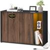 SONGMICS HOME Credenza, Snapsemble Montaggio Rapido, Armadio, Mobile TV con Illuminazione e Ripiano in Vetro, Minimalista, Noce Naturale e Nero Ebano BBK372B01