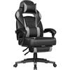 SONGMICS Sedia da Ufficio, Poltrona Racing Ergonomica, Poggiapiedi Telescopico, Schienale Inclinabile, Poggiatesta e Supporto Lombare, Portante di 150 kg, Nero Inchiostro e Grigio Tortora OBG073B03