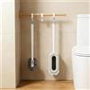 JYYWTSI Scopino WC da Parete con Supporto, Coperchio Automatico, Testina a S, Senza Forare, con Base Antigoccia e Gancio da Bagno, Bianco