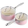 GreenLife Artizan Set di Pentole in Ceramica Antiaderente Sana da 14cm/1L e 18cm/2L, Senza PFAS, Manico in Acciaio Inox, Adatta all'Induzione, Lavabile in Lavastoviglie, Sicuro al Forno, Rosa