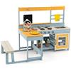 COSTWAY Cucina Giocattolo per Giardino con Tavolo e Panchina da Picnic, Cucina per Bambini in Legno di Abete con Fornelli, Lavandino, Lavagna e Forno, con 17 Accessori, 150 x 71 x 98 cm (Grigio 1)