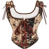 KUOSE Corsetto rinascimentale da donna, con stampa floreale, con lacci, vintage, medievale, Marrone 1, S