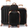 LEADZM Set di Valigie Rigide 4 Pezzi con Beauty Case, Set Valigie con Rinforzi Angolari, Luggage Suitcase Grande 23 kg in ABS (Nero-Marrone)