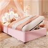 Moimhear Princess Crown Bed with LED Lights & Idraulic Storage, 90 x 200 cm | Headboard regolabile in PU Bed Frame, No Mattress, confezione da 2 pezzi (rosa)