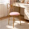 SanBouSi Sgabello da trucco in velluto rosa, con schienale a fiocco, seduta morbida e gambe in metallo, sgabello decorativo in velluto per tavolo da toeletta, camera da letto e spogliatoio