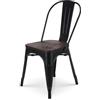 Kosmi Sedia nera legno stile industriale in metallo nero opaco e seduta in legno scuro Noir Et Bois Foncé
