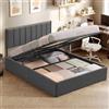 VASAGLE Struttura Letto, 140 x 200 cm, Letto Sollevabile con Contenitore, Testiera, Sollevamento Idraulico, Moderno e Semplice, Montaggio Facile, Grigio Scuro RMB614G02