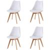 Baroni Home Set di 4 Sedie da Pranzo o Ufficio con Gambe in Legno, Sedia Ergonomica con Cuscino Integrato 57X48X79 cm Bianco