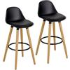 Baroni Home Set 2 Sgabelli con Schienale e Cuscino, Poggia Piedi - Design Moderno in PU e Legno Acciaio per Casa e Ristorante, 40x42x92 cm, Nero