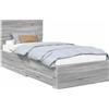 vidaXL Struttura letto con cassetti Grigio Sonoma 90 x 190 cm in materiale derivato dal legno