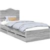 vidaXL Telaio per letto con testiera, colore Sonoma grigio, 90 x 200 cm, realizzato in legno ingegnerizzato
