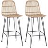vidaXL Sgabelli da bar, 2 pezzi, colore naturale, 44 x 55 x 109 cm, rattan e acciaio