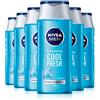 NIVEA Men Cool Fresh Shampoo 250 ml, shampoo quotidiano per uomo, fresco e rinfrescante per la cura dei capelli, shampoo al mentolo, adatto per capelli normali e grassi, confezione da 6