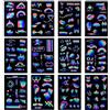 Kelamayi Tatuaggi arcobaleno luminosi per Pride Day, 12 fogli di tatuaggi arcobaleno fluorescenti per il Pride Month, sfilate, feste e festival, body art luminoso