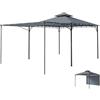 Outsunny Gazebo da Giardino 3.2x3.2 m con Tetto Estensibile, Gazebo da Esterno con Doppio Tetto Ventilato, Fori di Drenaggio in Metallo, per Giardino Balcone Feste Patio, UV30+, Grigio Scuro