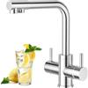 Aktines rubinetto da cucina a 3 vie a Doppia leva Miscelatore Rubinetto per Lavello Cucina con Acqua Potabile per Filtro Acqua Osmosi acciaio inossidabile, cromato lucido