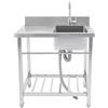 KigerNee Lavabo indipendente in acciaio inox con tavolo da lavoro e rubinetto, 80 x 55 x 84 cm, miscelatore estraibile a 360°, portasciugamani, piedini regolabili in altezza per cucina, garage, giardino