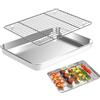 Generico Square Baking Tray, Stainless Steel Non Stick Bake Pan With Cooling Wire Rack, Durable Roasting And Baking Set For Oven Cooking BBQ Grilling, Kitchen Outdoor Table Cart Patio Porch Lawn