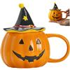 BEAHING Tazza di Halloween, tazza di Halloween, 320 ml di zucca carina con coperchio a forma di cappello da strega per regali