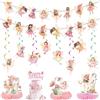 OIODDYY Set di 14 ghirlande decorative per feste di compleanno per bambini, con ghirlanda di fate, a nido d'ape e girelle sospese, per feste di compleanno per bambini e ragazze