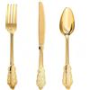 YXC.NAWAGUDO Set di posate in plastica vintage, 30 pezzi, riutilizzabili, 10 coltelli, 10 forchette, 10 cucchiai, stoviglie riutilizzabili, set di posate dorate per cene, matrimoni, compleanni, feste (oro)