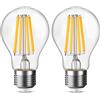 Genixgreen Lampadine LED E27, lampadine a filamento globo stile retrò Edison A60 da 12 W, bianco caldo 2700 K, decorative, equivalenti a 100 W, 1521 lm, vetro trasparente, confezione da 2
