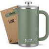 Campo Libre.® GIORGIO - French Press in Acciaio Inossidabile, Doppia Parete Isolata - Caffettiera Francese con Filtro di Ricambio - Lavabile in Lavastoviglie - Verde, 1000ml, 1l