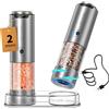 CIRCLE JOY Ricaricabili Macina Sale Pepe Elettrici in Acciaio Inossidabile con Base, Contenitore da 95ml, Luce LED Bianca, Grossolanità Esterna Regolabile e 2 Velocità di Macinatura, Argento