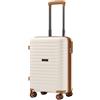 KONO Valigia Cabina in PP Rigida 53,5 cm - Bagaglio a Mano con 4 Ruote Silenziose TPE, Trolley Espandibile con Portabicchieri e Serratura TSA (20, Bianco Crema)