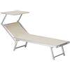 Lettino Prendisole Deluxe in Alluminio e Texilene con Parasole Beige Melange