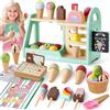 Atoylink Gelateria Giocattolo per Bambini, 32 PEZZI Giocattoli in Legno Carretto Gelati Giocattolo, Giochi Montessori, Regali Compleanno Natale per Bambini 3 4 5 6 Anni