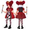 CARTOON Costume Regina di Cuori Bambina Abito Rosso e Nero con Motivi Carte da Gioco e Corona Travestimento Fiaba per Carnevale Feste a Tema Recite e Cosplay