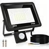 Caldarax Faretto LED da Esterno con Sensore di Movimento 30W, 2700LM 6500K Bianco Freddo Faretti LED con Sensore di Movimento, IP66 Impermeabile Faro LED Esterno per Garage, Giardino