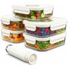 SPARES2GO Contenitori in vetro per alimenti sottovuoto con coperchi a clip di sicurezza (confezione da 5, medi, 1040 ml) + pompa sigillante manuale
