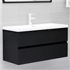 Gecheer Mobile da Bagno con lavabo Integrato, 90x38,5x45 cm, in Legno Multistrato Nero e Ceramica Bianca, lavabo Incorporato con troppopieno, per Bagno e Toilette