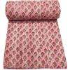 YUVANCRAFTS Copriletto Kantha in Cotone con Stampa Indiana Floreale Stile Bohémien Rosa Chiaro Matrimoniale 228 x 274 cm