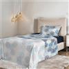 Italian Bed Linen COMPLETO LETTO PIAZZA E MEZZA NO STIRO FANTASY - Prodotto in Italia - Microfibra - Sopra 180x270 cm, Sotto 120x200 cm con Angoli Elasticizzati 25 cm, Federa 50x80 cm - Soffioni Blu