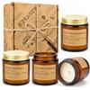 YINUO LIGHT Set Candele Profumate, 4 x 100g Candele in Cera di Soia in Vetro Ambrato, Rosa, Cedro e Teak, Ambra Patchouli e Pompelmo Dolce, Regalo per Donna Mamma Natale