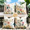 Velvhom Federe per cuscini 50x50 cm set di 4, per primavera ed estate, motivi di fiori primaverili, farfalle e api, impermeabili, per divano, giardino e terrazza