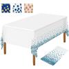 NEBURORA 1 Confezione Tovaglia Bianca e Blu per Feste Tovaglia di Plastica 137x274cm Coriandoli a Pois Oro Tovaglia Usa e Getta Tovaglia Rettangolare per Feste,Baby Shower, Halloween, Compleanno