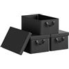 WOLTU Scatola Portaoggetti, Set di 3 Contenitori per Armadio, Scatola con Coperchio Rimovibile, Organizer con Maniglie Pieghevole, in Tessuto, Nero, 48x29x20 cm